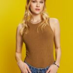 Esprit Ribbed tank top Women Pale Khaki Tank P0D0X302