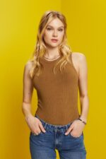 Esprit Ribbed tank top Women Pale Khaki Tank P0D0X302
