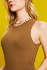 Esprit Ribbed tank top Women Pale Khaki Tank P0D0X302 - Image 3