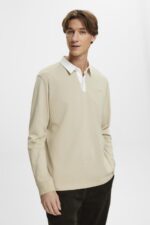 Esprit Rugby shirt with embroidered logo Men Dusty Green Long Sleeve P0D0X720