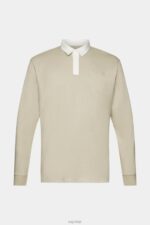 Esprit Rugby shirt with embroidered logo Men Dusty Green Long Sleeve P0D0X720 - Image 5