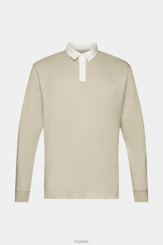 Esprit Rugby shirt with embroidered logo Men Dusty Green Long Sleeve P0D0X720 - Image 5
