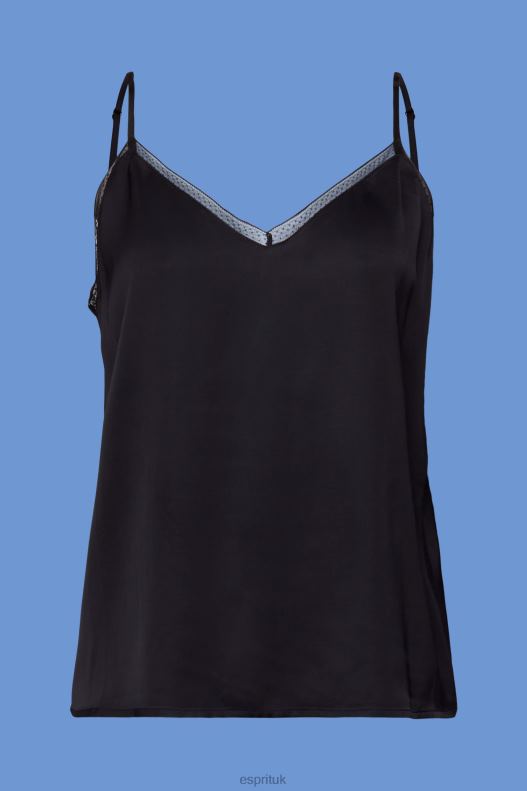 Esprit Satin camisole with lace trim, LENZING ECOVERO Women Black Top P0D0X136 - Image 5