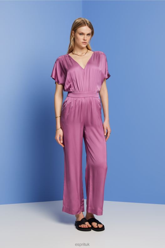 Esprit Satin jumpsuit with a tie belt, LENZING ECOVERO Women Violet Suit P0D0X135 - Image 2
