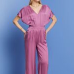 Esprit Satin jumpsuit with a tie belt, LENZING ECOVERO Women Violet Suit P0D0X135
