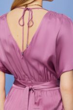 Esprit Satin jumpsuit with a tie belt, LENZING ECOVERO Women Violet Suit P0D0X135 - Image 3