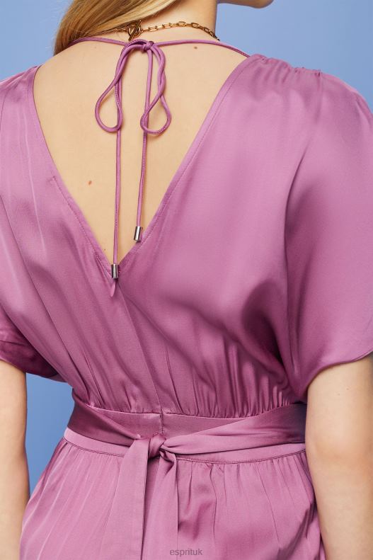 Esprit Satin jumpsuit with a tie belt, LENZING ECOVERO Women Violet Suit P0D0X135 - Image 3