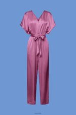 Esprit Satin jumpsuit with a tie belt, LENZING ECOVERO Women Violet Suit P0D0X135 - Image 5