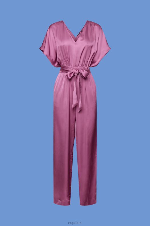 Esprit Satin jumpsuit with a tie belt, LENZING ECOVERO Women Violet Suit P0D0X135 - Image 5