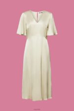 Esprit Satin midi dress Women Dusty Green Dresses P0D0X55 - Image 5