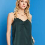 Esprit Satin strappy top Women Dark Teal Green Top P0D0X356