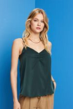 Esprit Satin strappy top Women Dark Teal Green Top P0D0X356