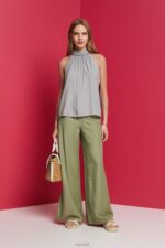 Esprit Satin wide leg trousers Women Light Khaki Trousers & Pants P0D0X91 - Image 2
