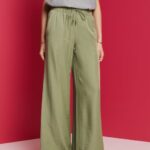 Esprit Satin wide leg trousers Women Light Khaki Trousers & Pants P0D0X91