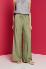 Esprit Satin wide leg trousers Women Light Khaki Trousers & Pants P0D0X91