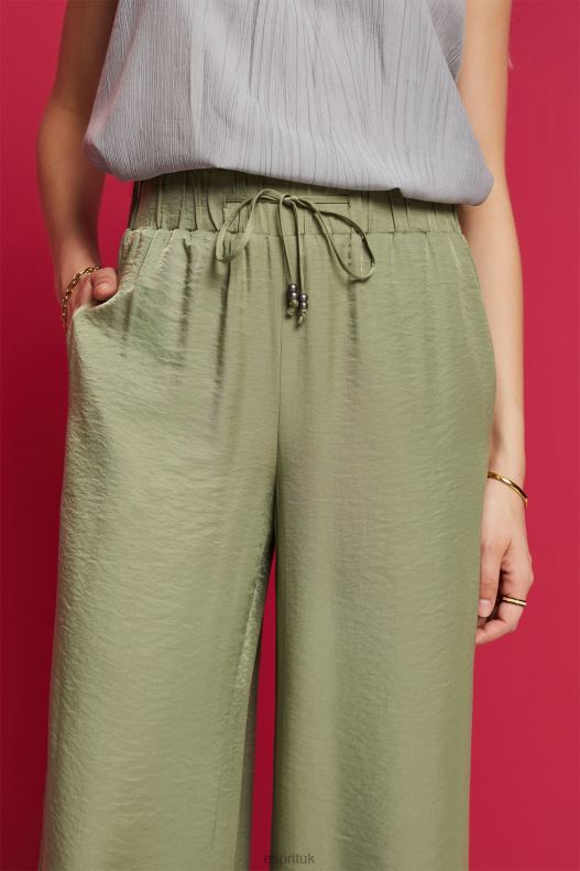 Esprit Satin wide leg trousers Women Light Khaki Trousers & Pants P0D0X91 - Image 3