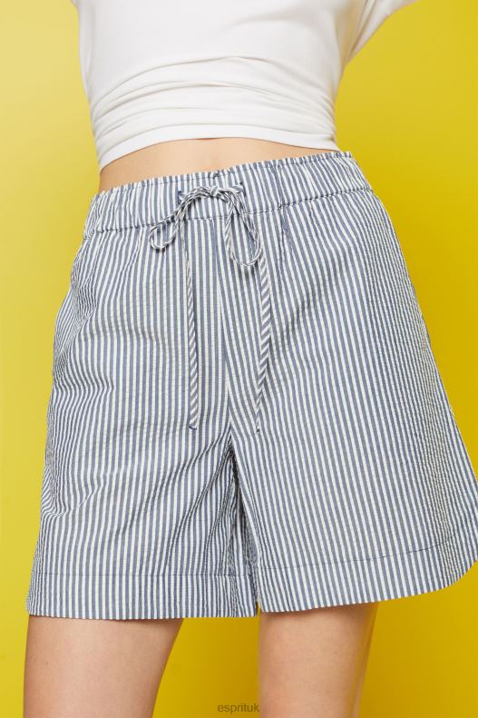 Esprit Seersucker shorts with stripes, 100% cotton Women Navy Shorts P0D0X96 - Image 3