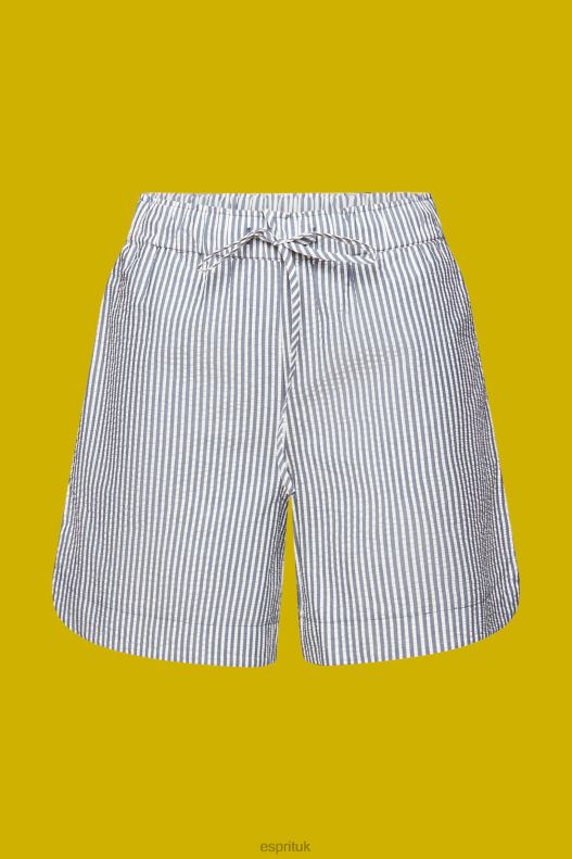 Esprit Seersucker shorts with stripes, 100% cotton Women Navy Shorts P0D0X96 - Image 5