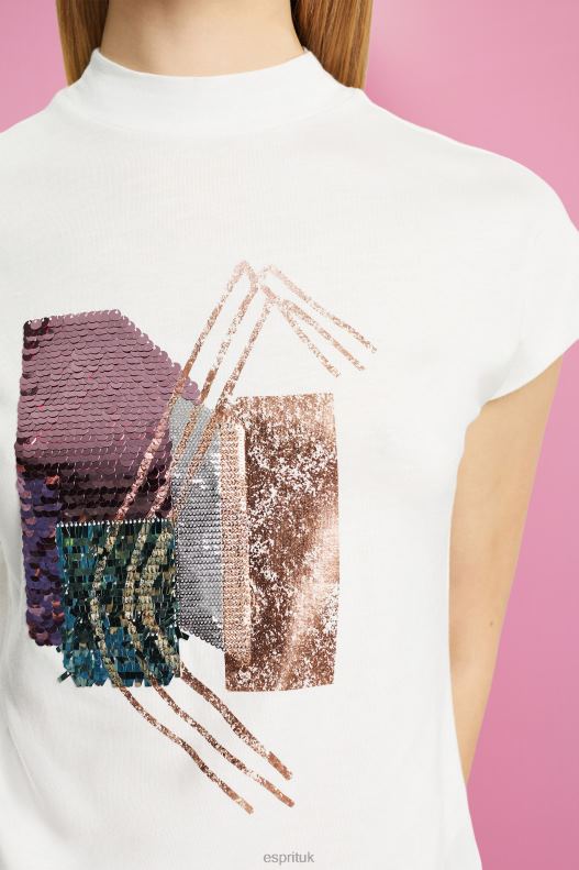 Esprit Sequin applique t-shirt, TENCEL Women Off White T-Shirts P0D0X399 - Image 3