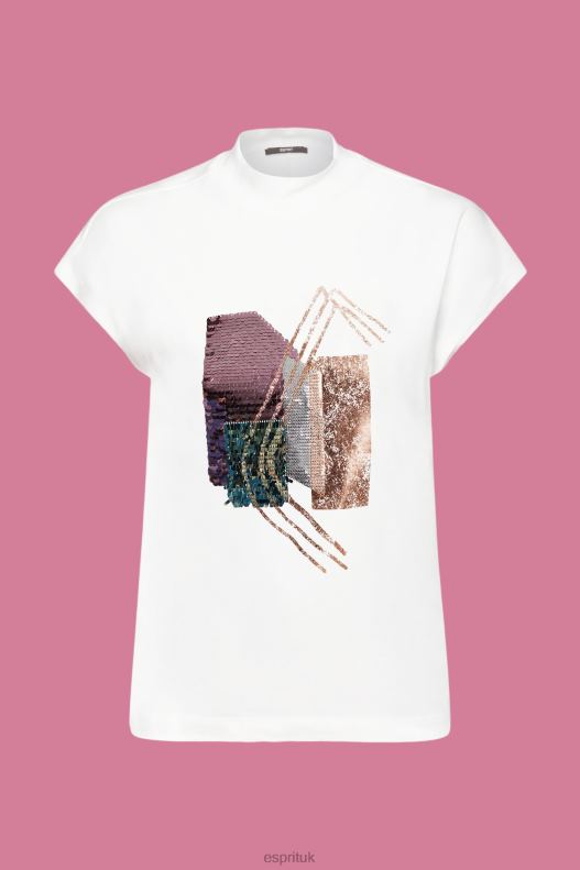 Esprit Sequin applique t-shirt, TENCEL Women Off White T-Shirts P0D0X399 - Image 5
