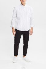 Esprit Shirt with striped pattern Men White Shirts P0D0X911 - Image 2