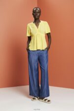 Esprit Short sleeve blouse with tie belt Women Light Yellow Blouses P0D0X222 - Image 2