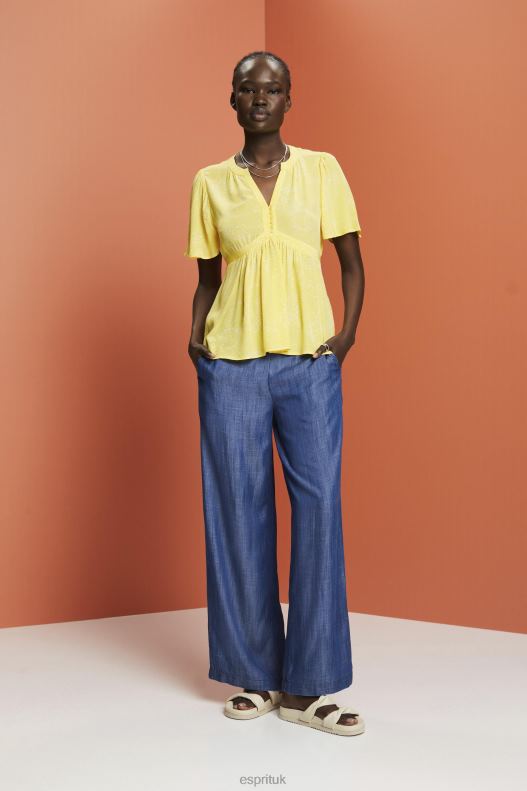 Esprit Short sleeve blouse with tie belt Women Light Yellow Blouses P0D0X222 - Image 2