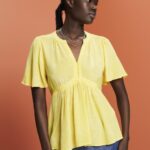Esprit Short sleeve blouse with tie belt Women Light Yellow Blouses P0D0X222