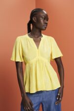 Esprit Short sleeve blouse with tie belt Women Light Yellow Blouses P0D0X222