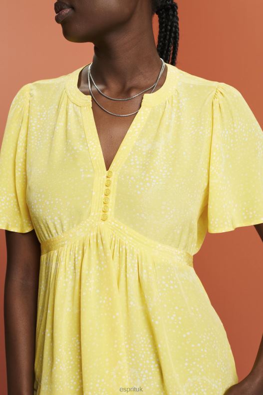 Esprit Short sleeve blouse with tie belt Women Light Yellow Blouses P0D0X222 - Image 3