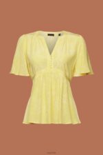 Esprit Short sleeve blouse with tie belt Women Light Yellow Blouses P0D0X222 - Image 5