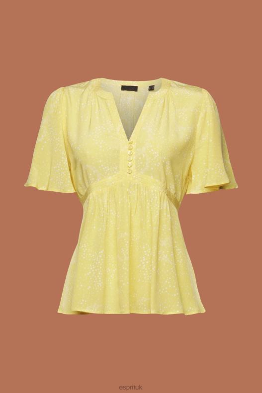 Esprit Short sleeve blouse with tie belt Women Light Yellow Blouses P0D0X222 - Image 5