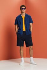 Esprit Short-Sleeved Denim Shirt Men Blue Dark Wash Shirts P0D0X595 - Image 2
