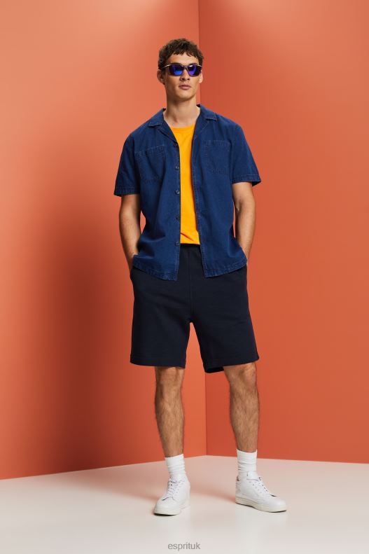 Esprit Short-Sleeved Denim Shirt Men Blue Dark Wash Shirts P0D0X595 - Image 2