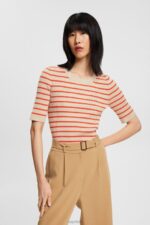 Esprit Short-sleeved ribbed sweater Women Light Taupe Sweaters P0D0X317
