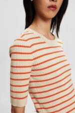 Esprit Short-sleeved ribbed sweater Women Light Taupe Sweaters P0D0X317 - Image 3