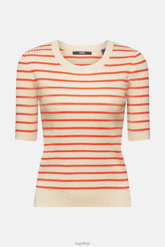 Esprit Short-sleeved ribbed sweater Women Light Taupe Sweaters P0D0X317 - Image 5
