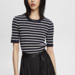 Esprit Short-sleeved ribbed sweater Women Navy Sweaters P0D0X319