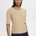 Esprit Short-sleeved ribbed sweater Women Sand Sweaters P0D0X318