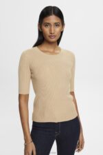 Esprit Short-sleeved ribbed sweater Women Sand Sweaters P0D0X318