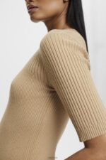 Esprit Short-sleeved ribbed sweater Women Sand Sweaters P0D0X318 - Image 3