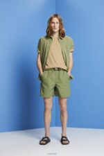 Esprit Shorts with integrated belt Men Olive Shorts P0D0X672 - Image 2