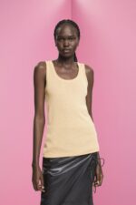 Esprit Sleeveless glitter top Women Gold Tank P0D0X404