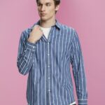 Esprit Slim fit denim shirt with stripes Men Ice Shirts P0D0X716