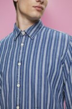 Esprit Slim fit denim shirt with stripes Men Ice Shirts P0D0X716 - Image 3