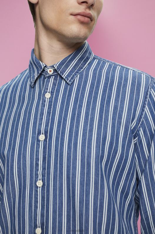 Esprit Slim fit denim shirt with stripes Men Ice Shirts P0D0X716 - Image 3