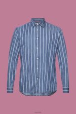 Esprit Slim fit denim shirt with stripes Men Ice Shirts P0D0X716 - Image 5