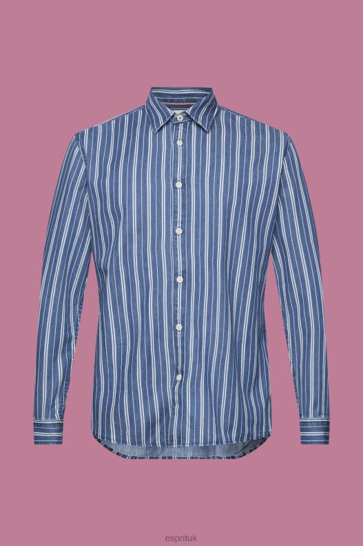 Esprit Slim fit denim shirt with stripes Men Ice Shirts P0D0X716 - Image 5