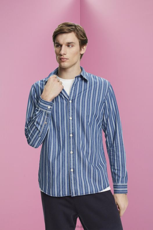Esprit Slim fit denim shirt with stripes Men Ice Shirts P0D0X716 - Image 1