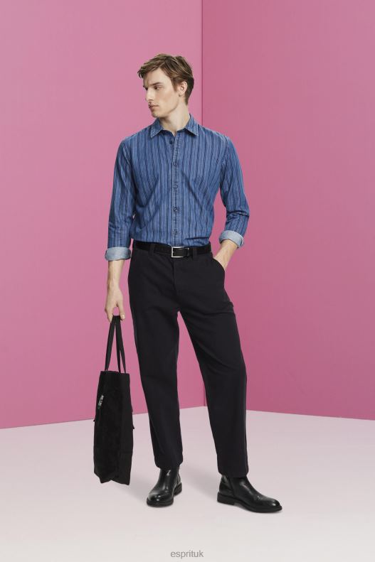 Esprit Slim fit denim shirt with stripes Men Navy Shirts P0D0X717 - Image 2